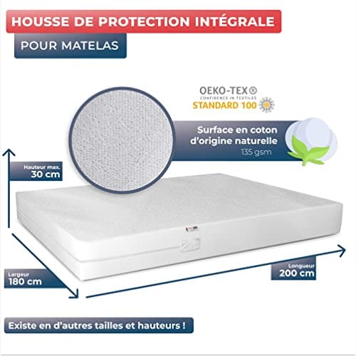 WRAPPYBAG Housse de Matelas Imperméable – Housse Intégrale Anti-Punaise de Lit & Acarien – Alèse Protège Matelas sans Traitement Chimique – Surface Coton Doux & Confortable – 14 Tailles Disponibles