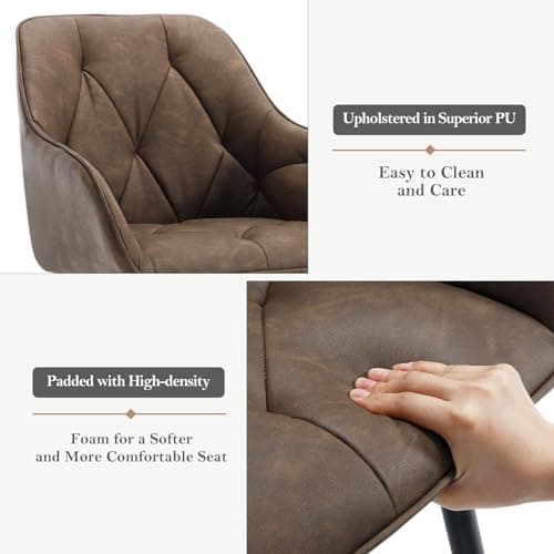 WOLTU Chaise de Salle à Manger, Chaise de Cuisine Rembourrée avec Dossier, Accoudoirs, Pieds en Métal, Chaise Ergonomique pour Salon, Bureau, en Simili Cuir Vintage, Marron foncé, EZS03dbr-1