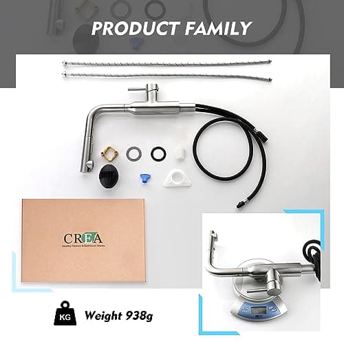 CREA Robinet Mitigeur D'évier de Cuisine avec Douchette Extractible, Robinet pour Cuisine à Monolevier avec pulvérisation Nagnétique Rétractable, Acier Inoxydable brossé mat