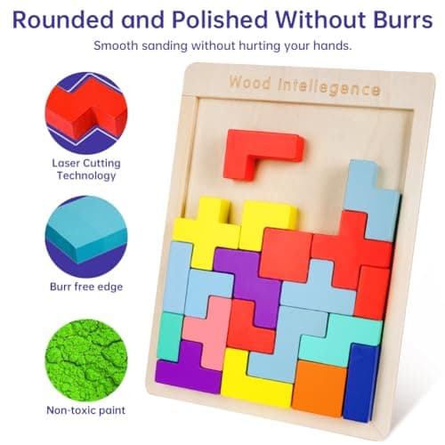 Ainiv Jeu de Blocs Russes Colorés 3D, Puzzle Tangram en Bois, Puzzle de Blocs en Bois, Jouet de Casse-Tête D'intelligence, Cubes de Puzzle de Blocs 3D, Jouets D'intelligence pour Enfants (30 Pièces)