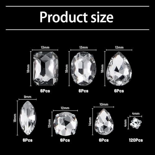 GEFIRE 186 Pcs Couture Strass, Strass a Coudre Griffes en Métal Incrustées, Decor Verre Cristal Pour les vêtements de Bricolage, Accessoires Diamant Cousus à la Main, blanc transparent
