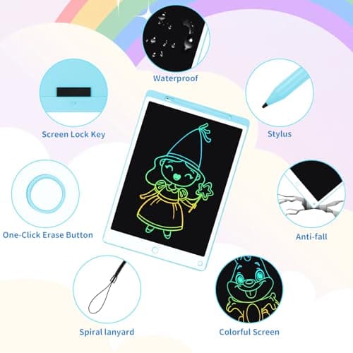Damcyer Tablette Dessin Enfant, 10.5 Pouces Tablette D'Écriture LCD, Tablette Graphique pour Enfants avec Bouton de Suppression Et Interrupteur de Verrouillage pour Jeux pour 2 3 4 5 6 7 Ans, Bleu
