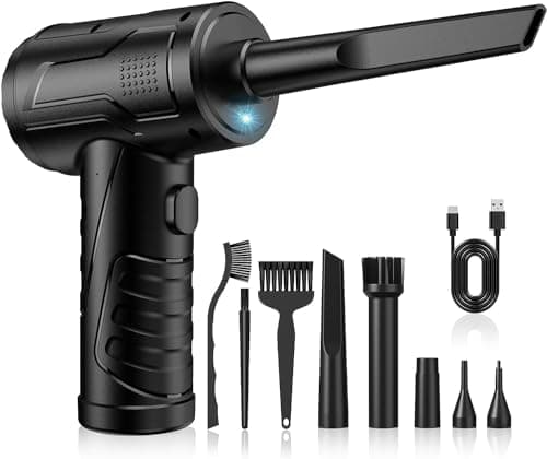 Souffleur Air Comprimé, 3 vitesses 110000 tr/min Dépoussiérant Puissants Électrique, Plumeau à air électrique avec Batterie 7600mAh, Bombe Air Comprimé Nettoyage, Remplacement pour Bombe Air Sec