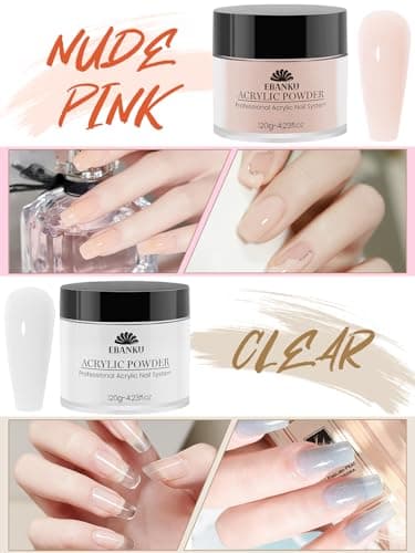 EBANKU Lot de 4 poudres acryliques 480 g, 4 couleurs poudre acrylique professionnelle pour extension acrylique des ongles, sculpture des ongles pas besoin de lampe à ongles