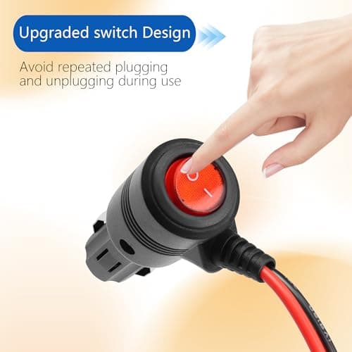 GELRHONR Adaptateur SAE vers allume-cigare avec interrupteur, prise allume-cigare de voiture 12 V vers SAE 2 broches Quick Release - Câble de charge avec fusible 15 A pour voitures, motos, RV-6,5