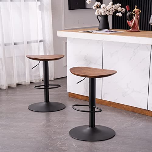 Kidol & Shellder Tabouret de Bar Bois Massif Métal Chaise de Comptoir sans Dossier Rotation 360° Comptoir de Cuisine Hauteur Réglable Noyer Set de 2 Pièces...