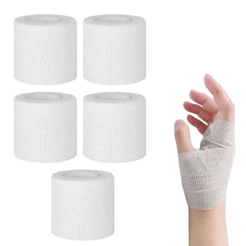 Bandes de Kinésiologie,Bandage Autoadhésif,Bande Adhesive Elastique Kinésiologie,Bandage Autoadhésif Cohésifs Bandes,Bande Adhésive Elastique,pour Doigts,Poignets,Genoux,5 Rouleaux,5cm X 4,5m,Blanc