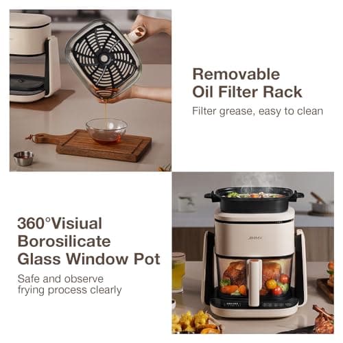 Jimmy Air Fryer et Poêle à Frire 2 en 1, Friteuse à air Transparente Fenêtre Visible 4L, écran Tactile, 8 Programmes de Cuisson, 1100W Friteuse sans Huile, Température et Durée Réglables, AF3
