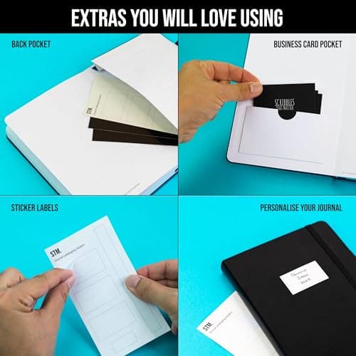 carnet a5 doublé pour écrire | Ligné 150 pages, papier épais 120 g/m2, notes autocollantes, boucle pour stylo, bande élastique, couverture rigide en cuir | Des gribouillis qui comptent A5, 5,75x8,2