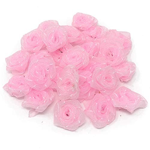 Lot de roses décoratives en ruban de satin Rose clair 25 mm