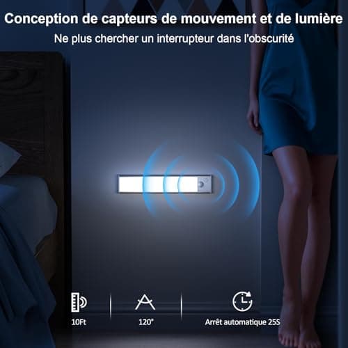 Lampe LED Rechargeable Cuisine Reglette - Sans Fil Mouvement Detecteur Lumiere Interieur Sous Meuble Placard Eclairage Lumière Barre éclairage Spécial Intérieur USB Pile Réglette Armoire Light Sensor
