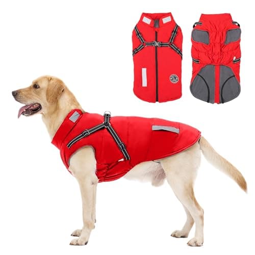 Manteau Chien avec Harnais Intégré, Manteaux d'hiver pour Chien Chaud en Polaire Impermeable, Veste Chien Hiver avec Réfléchissante pour Petits, Moyens et Grands Chiens