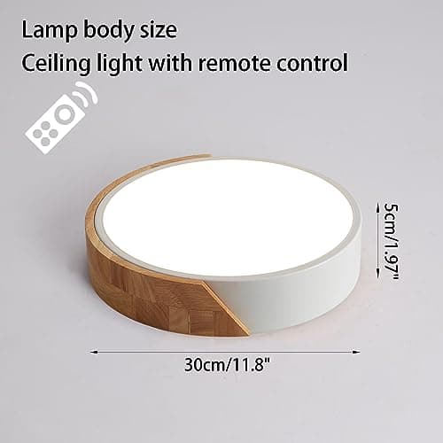 LuFun Plafonnier LED, Plafonnier Salon 24W Dimmable, Plafonniers Modernes Rond en Bois, Luminaire Plafonnier pour Salon Cuisine Chambre Salle à manger Couloir Balcon, Ø30cm*5cm, Blanc
