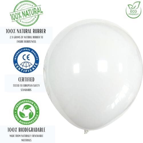 50 Ballons Blancs 12 Pouces 30 Cm Naturel Latex Biodégradable Écologique Gonflables Air Hélium Eau Pour Baby Shower Baptême Anniversaire Graduation Mariage Arc Macaron