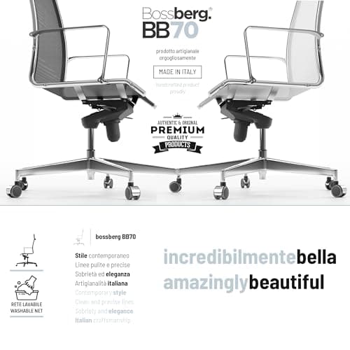 Bossberg BB70 Chaise de Bureau Ergonomique Blanche - Fauteuil Bureau Ergonomique avec Chaise avec Accoudoirs - Chaise Pivotante Design Italien