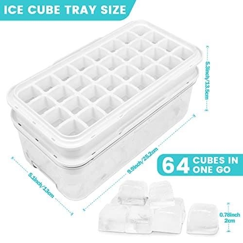Lot de 64 bacs à glaçons avec couvercle et récipient, pressez simplement pour libérer la glace, refroidir vos cocktails, whisky, café, 2 bols, 1 seau à glace et pelle (noir)