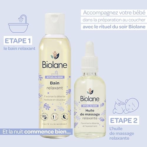 BIOLANE - Huile de massage - Bébé - Détente - Parfum relaxant et apaisant - 99% d'ingrèdients naturels - 50ml - Fabriqué en France, Blanc, 50.00 ml (Lot de 1)