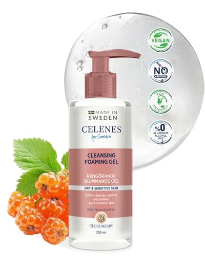Celenes by Sweden Gel Nettoyant Visage à Plaquebière, Mousse Nettoyante Visage 250ml - Nettoyant Visage Apaiser-Nourrir, Demaquillage Visage Sans Parabèn-Alcool, Nettoyant Visage Peau Sensible & Sèche