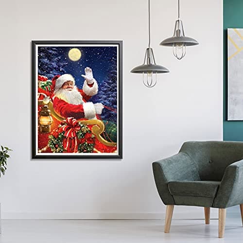 Showker 5D Kit Complet de Broderie Diamant Scène de neige - Peinture Diamant père Noël Rond Point de Croix - Décoration Murale pour Chambre, DIY Diamond Painting Maison 30x40cm