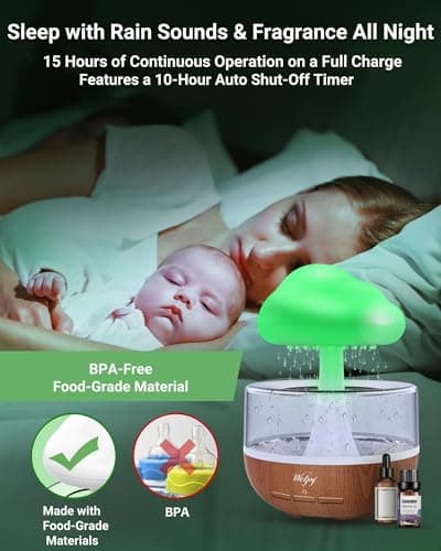 Humidificateur d'air avec Lampe Pluie, Weljoy Rain-Cloud humidificateur avec 7 lumières LED de Couleur, Diffuseur d'huiles essentielles pour Maison, Bureau, Chambre, la Relaxation, Dormir