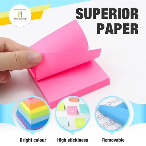 Hanyousheng 800pcs Sticky Notes, Feuillets Autocollants 76 x 76 mm, Notes Sticky Carrées, 100 Feuilles par Bloc, pour Bureau, Maison, École, Réunion(8 Couleurs)