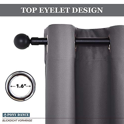 PONY DANCE Lot de 2 Rideau Occultant Thermique Isolant Anti Froid et Chaleur 140x240 (lxH) Tenture Opaque à Oeillets Isolation Lumiere Uv Decoration Chambre Maison Salon Intérieurs, Gris