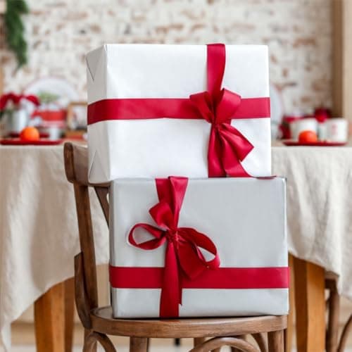 XMASOLD Lot de 2 rubans de satin de 25 mm - Rouge - 22 m - Pour emballage cadeau, bricolage, bouquet de fleurs, décoration de douche de bébé