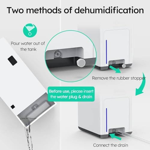 Kitette Déshumidificateur d'air, double semi-conducteur, déshumidificateur électrique, réservoir d'eau de 2 l et tuyau d'évacuation de 1,5 m, dégivrage automatique, contrôle intelligent de l'humidité