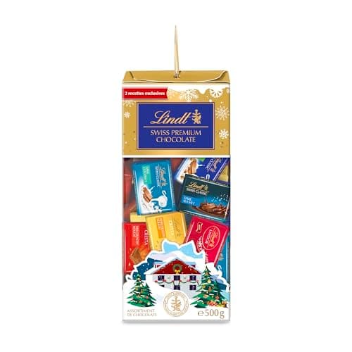 Lindt - Napolitains SWISS PREMIUM CHOCOLATE - Mix de Chocolats Lait-Noisettes, Lait-éclats de Nougat, Blanc-éclats de Nougat, LINDOR Lait, Noir Pointe de Sel, Lait Noix de Coco - Idéal pour Noël, 500g