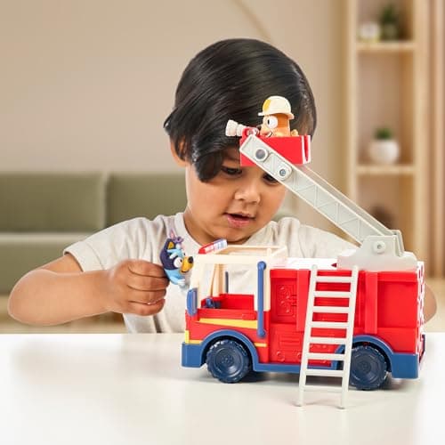 BlueY Camion de Pompier Camion de Pompiers avec Figurines de, de Bingo en pompière et de Bob Bilby Dresse l’échelle, pivote-la et déroule la Lance