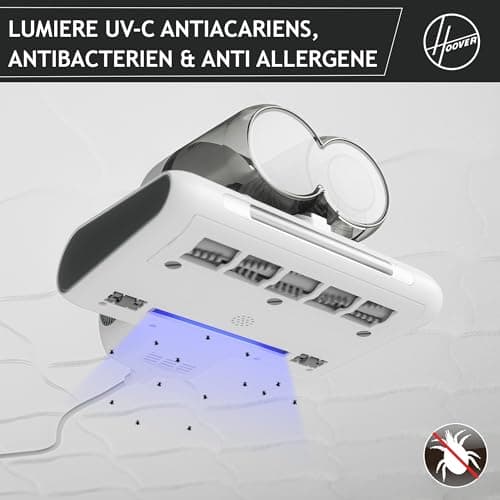 HOOVER Aspirateur Matelas HMC510UV, Léger, Détecteur de Poussière, Elimination des Acariens, Lumière UV-C, Anti-Allergène, Antibactérien, Fonction Séchage pour Prévenir des moisissures