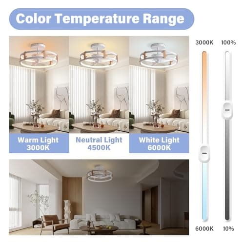 MOUNM Ventilateur Plafond avec Lumiere, Plafonnier LED Luminosité Dimmable de 3000k-6000k, Ventilateur Plafond 40cm et Télécommande, Luminaire Ventilateur Plafonnier 6 Vitesses 58W(45W+13W)