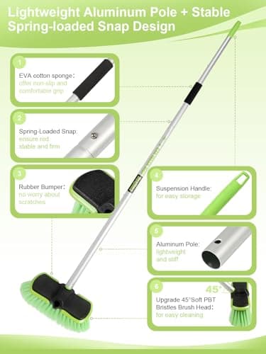 Jisejima Brosse Lavage Voiture PBT 60 "151cm Extensible Poignée Longue Brosse à Récurer de Détail de Poils Doux pour Voiture RV Camion Moto Pneus Pont de Bateau Nettoyage à Domicile Balayage Neige