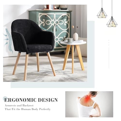 WOLTU Chaise de Salle à Manger, Lot de 6 Chaises, Chaise Ergonomique, Chaise de Cuisine avec Accoudoirs, Chaise Rembourrée avec Pieds en Bois Massif, en Velours Côtelé, Noir, EZS26sz-6