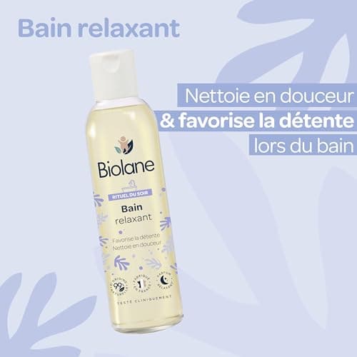 BIOLANE - Huile de bain relaxante - Pour le bain de bébé - Nettoie en douceur - Apaise - 99% d'ingrèdients naturels - 150ml - Fabriqué en France
