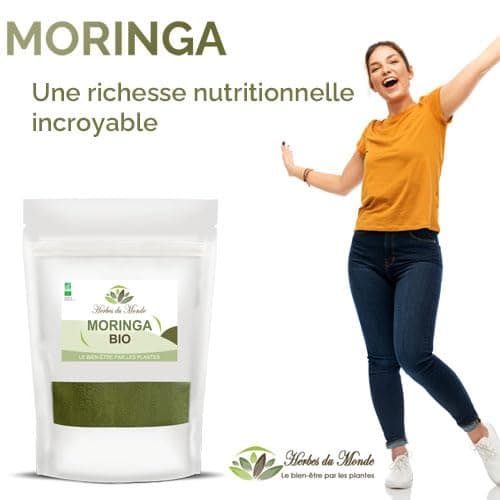 Herbes du Monde - Moringa BIO de qualité supérieur - Moringa oleifera Organic - Complément alimentaire en poudre Riche en Vitamine C - Nutrition Naturelle - 1 sachet de 100g Certifiée AB