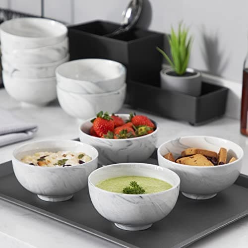 MALACASA Série REGULAR 8 Bols à Céréales Marbre en Porcelaine 420ml, Bols à Petit Déjeuner Ronds 12,8 cm, Bols pour Soupe Salade et Riz