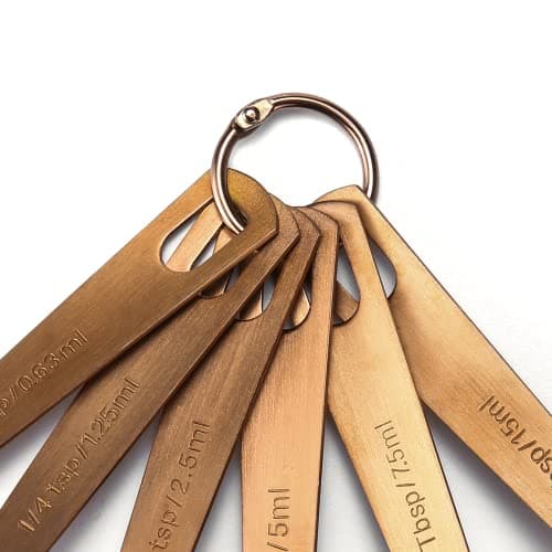 Home Bay Measuring Cups and cuillers Set,10 pièces avec manche en bois, revêtement de titane acier inoxydable, Or Rose (Couleur or rose)