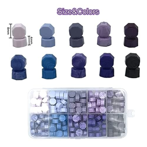 200 Pièces Perles de Cire à Cacheter 10 Couleurs Sceaux de Cire Octogonaux pour Rétro Cachetage de Timbres,Enveloppes, Invitations de Mariage,Emballage de Cadeaux (Série Violette)