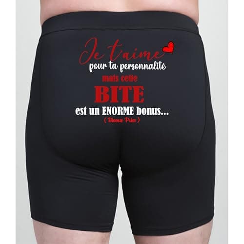 Boxer Homme Noir Humoristique – "Je t'aime pour ta personnalité " Personnalisé avec le prénom – Idée Cadeau Saint-Valentin, Anniversaire– Sous-vêtement Confortable – Tailles S M L XL XXL