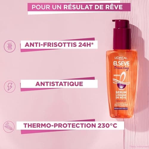 L’ORÉAL PARIS - Sérum Lissage de Rêve - Protecteur de Chaleur et Anti-Frisottis 24h - Enrichi en Kératine Végétale et Beurre de Cacao - Elseve Dream Long - 100 ml