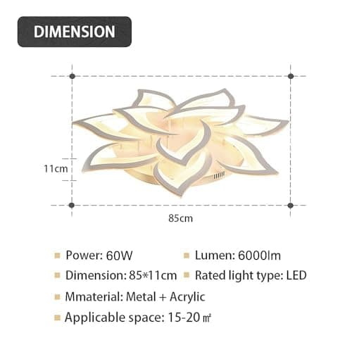 KAUCQI Lustre Salon Plafonnier LED, Moderne Petal Lampe De Plafond LED, Φ85CM 60W, Dimmable 3000K - 6000K, Panneau Acrylique Lumières de Plafond for Living Room, Hall d'entrée, Chambre