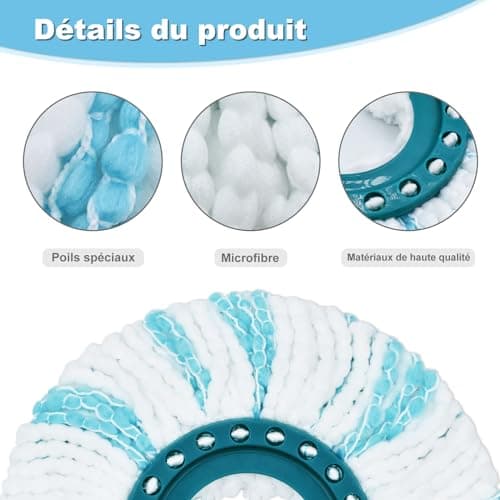 Têtes de Rechange Balai Serpillère Compatible avec Leifheit Clean Twist Disc Mop, Chiffons de Franges de Remplacement en Microfibres