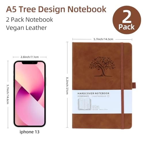 HOMEMARS Carnets et Journaux, Journal intime Adulte, Cahier, Carnet de Notes, Journal, Cahier de Note, Cahier A5, Notebook,Marron Bleu, 100 Feuilles, 100 GSM, Motif Arbre en Gaufrage, Cuir Végétalien