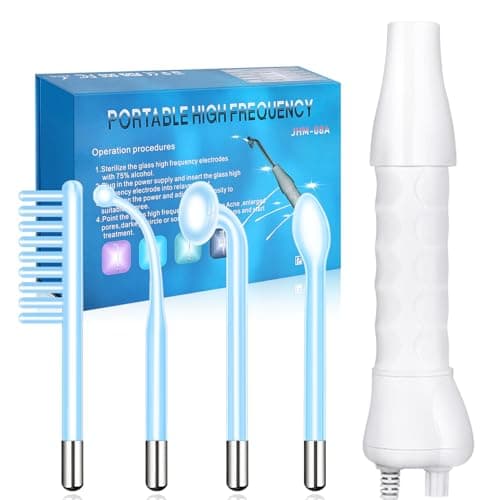 Yofuly Appareil Haute Fréquence avec 4 Bleu, Haute Fréquence Portable Visage Baguette, Outils de Beauté Facialepour Réduire Les Rides, Les Yeux Gonflés, Les Cernes, La Perte de Cheveux