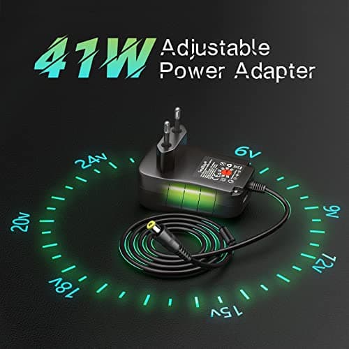 SoulBay 41W AC/DC Universal Adapter 24V / 20V / 18V / 15V / 12V / 9V / 6V Chargeur Transformateur d'alimentation avec 11 Pointes Contient des fiches USB-C, pour l'électronique Domestique, 2000mA Max