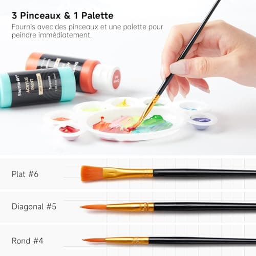 Shuttle Art Peinture Acrylique, Lot de 25 Couleurs de Peintures Acryliques en Bouteille (60ml),Riche Pigmentée et Imperméable,Parfait pour Artistes,Débutants et Enfants sur Toile,Tissu,Pierre