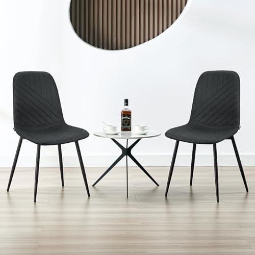 LEWE Chaises de Salle à Manger Lot de 4, Chaise de Cuisine avec Dossier, Toile de Lin Chaise Rembourrée avec Pied Métallique, pour Salle à Manger, Salon, Cuisine et Chambre à Coucher