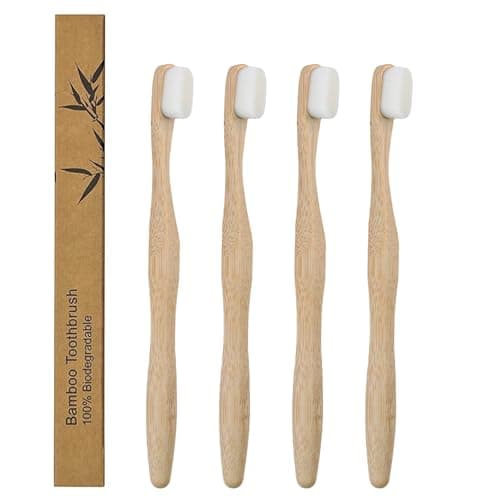 SRLWMYI Brosse a dent bambou [Lot de 4] – Brosse à dents nano – 100% sans BPA – Brosse à dents Souple ultra douce – Brosse à dents en bambou végétalienne et respectueuse de l'environnement (blanc) –