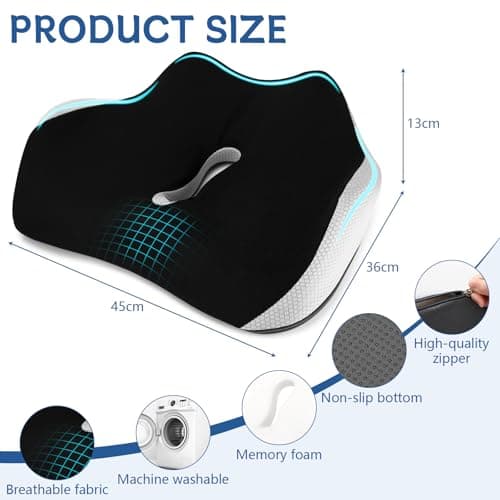 Bearrerp Coussin orthopédique en mousse à mémoire de forme - Ergonomique - Favorise la circulation sanguine et soulage le coccyx - Pour le bureau, la maison, la voiture - Noir